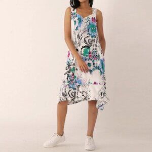 New Marallis White Floral Sleeveless Tank Dress Knee Length Size Large bin 1V